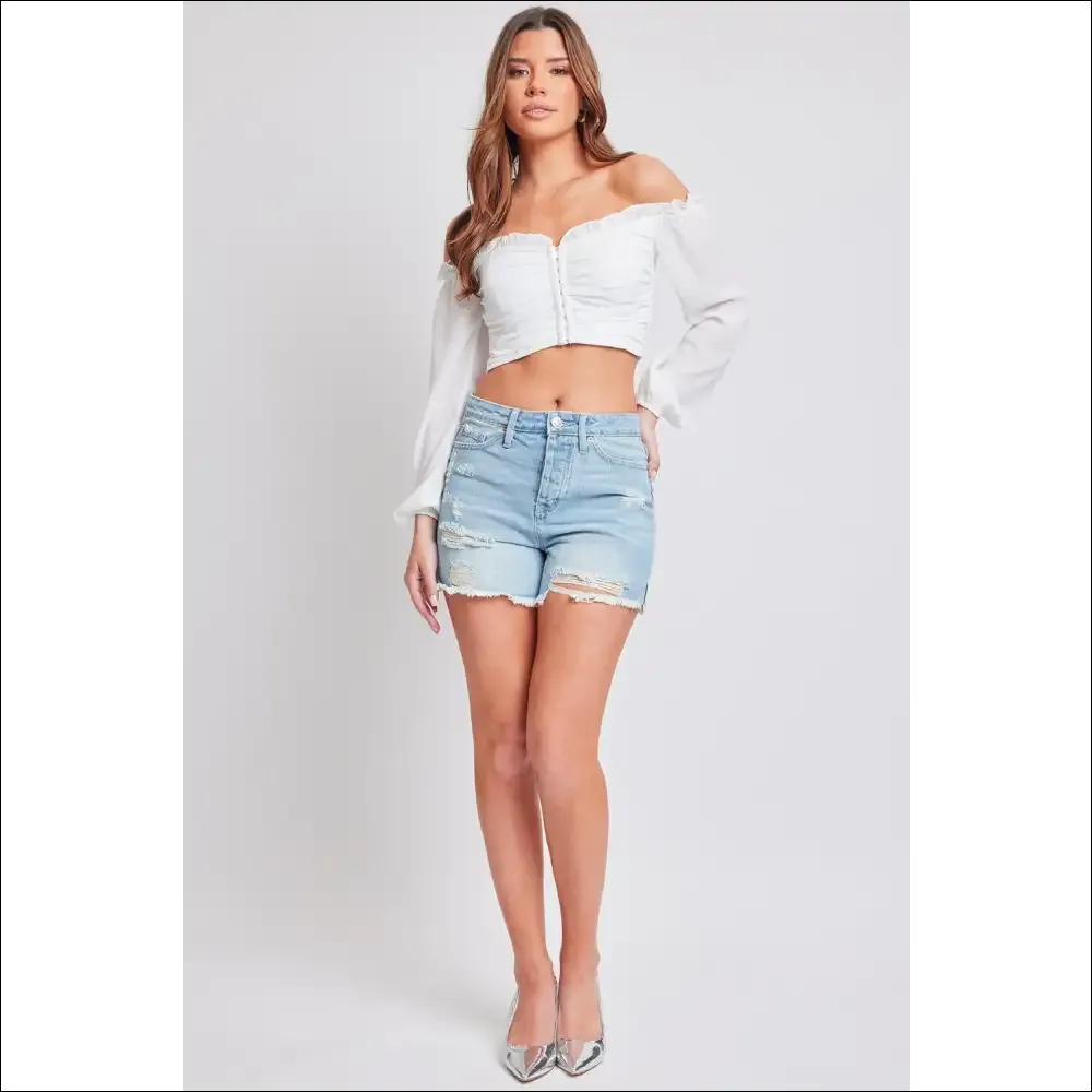 YMI Distressed Frayed Hem Denim Shorts